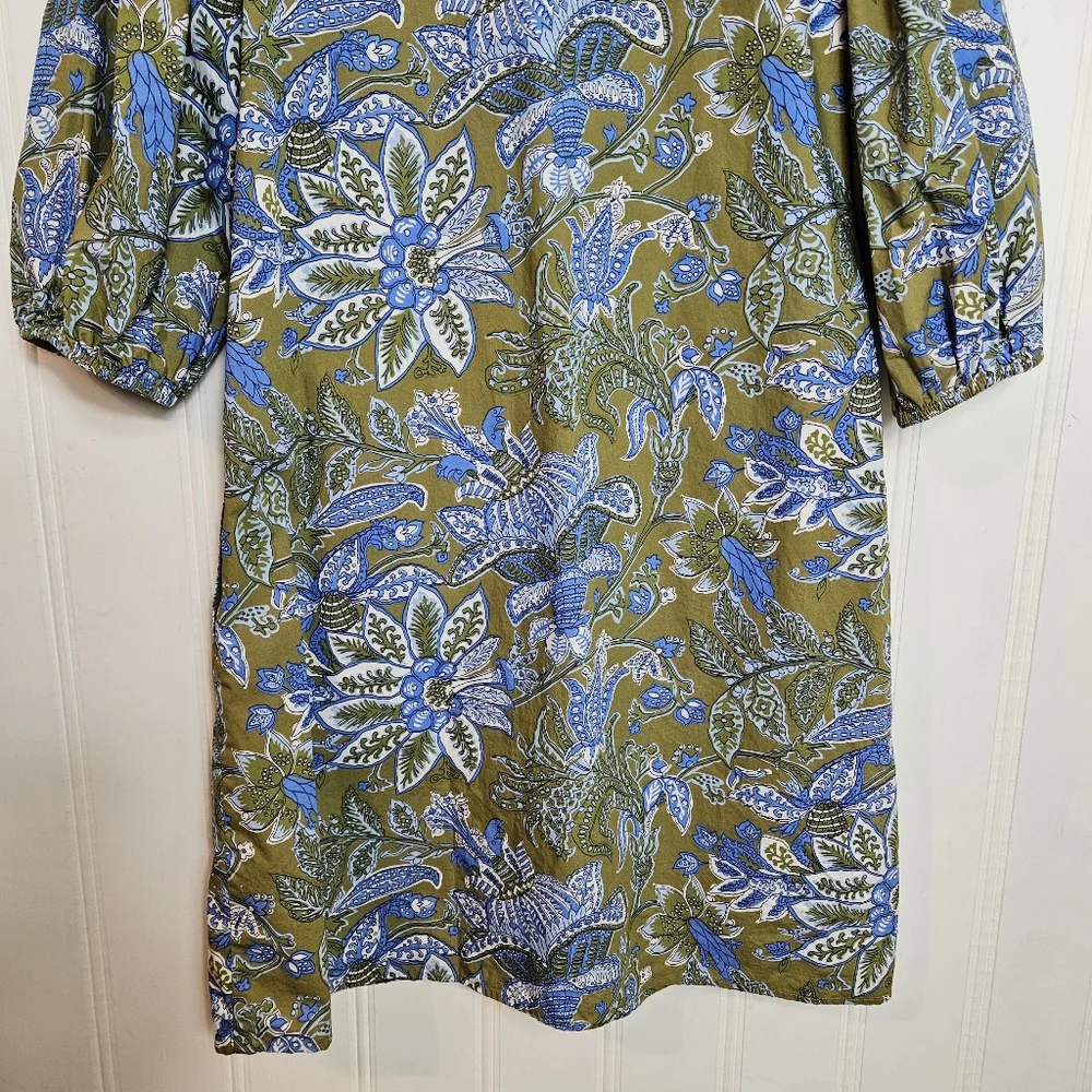 Talbots Petite 14P Floral Poplin Shirtdress Tie Waist Cotton Pockets